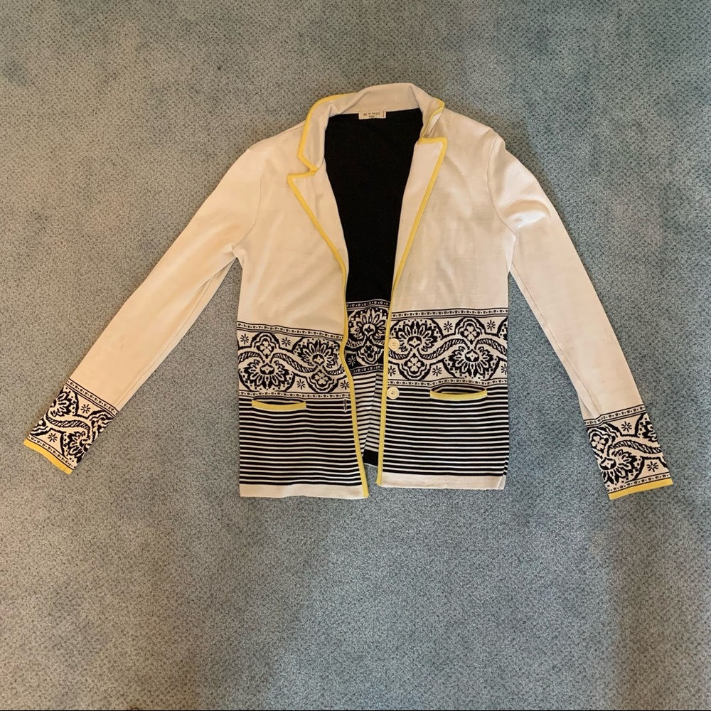 Etro Grey and Black Silk Blazer with Yellow Accents